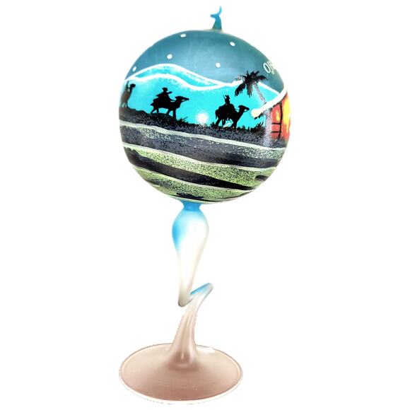 VTG Christmas Nativity Scene Tea Light Hand Blown Painted Glass Frosted - Picture 4 of 6